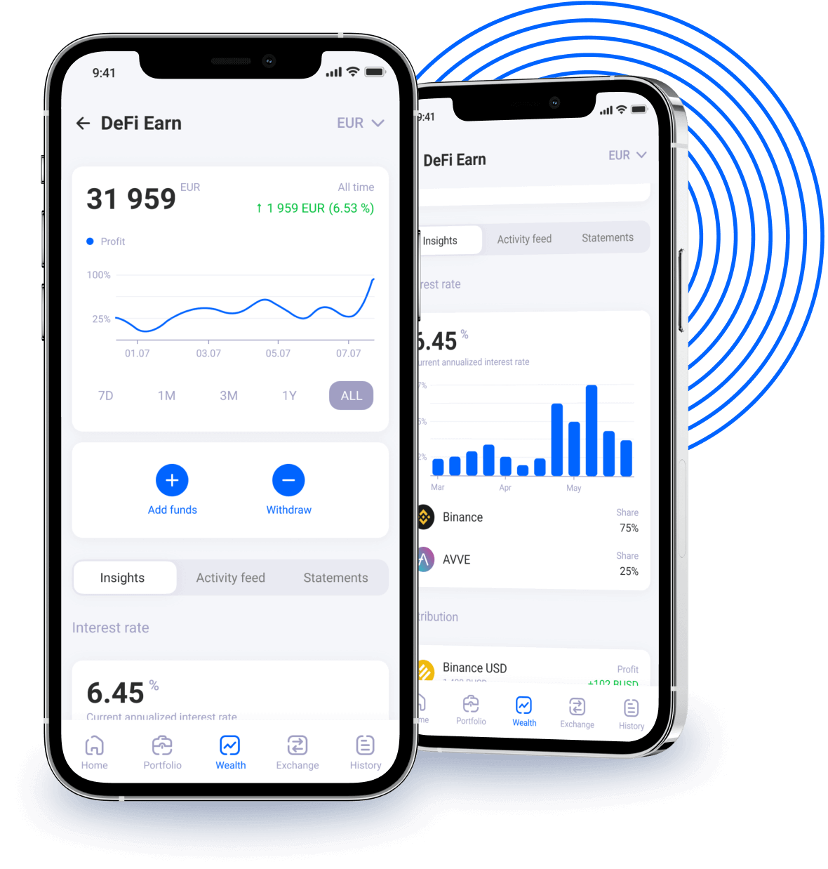 mobile UI showing the performance of your crypto investment